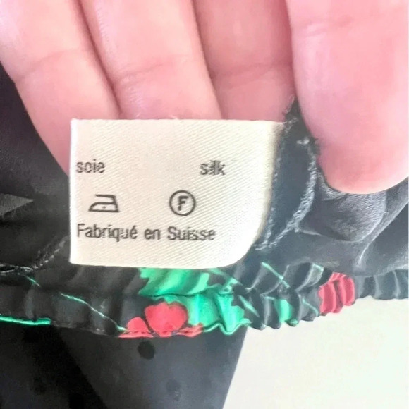 Givenchy 5 Paris 80s Vintage 100% Silk Black Floral Pul-On Wide Leg Pants Size 8 - Picture 9 of 9